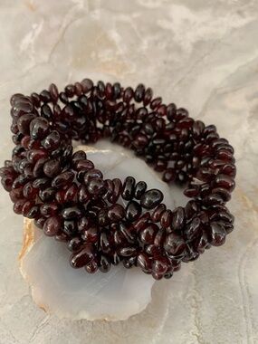 Dark Garnet Agate  Bead Stretch Bracelet